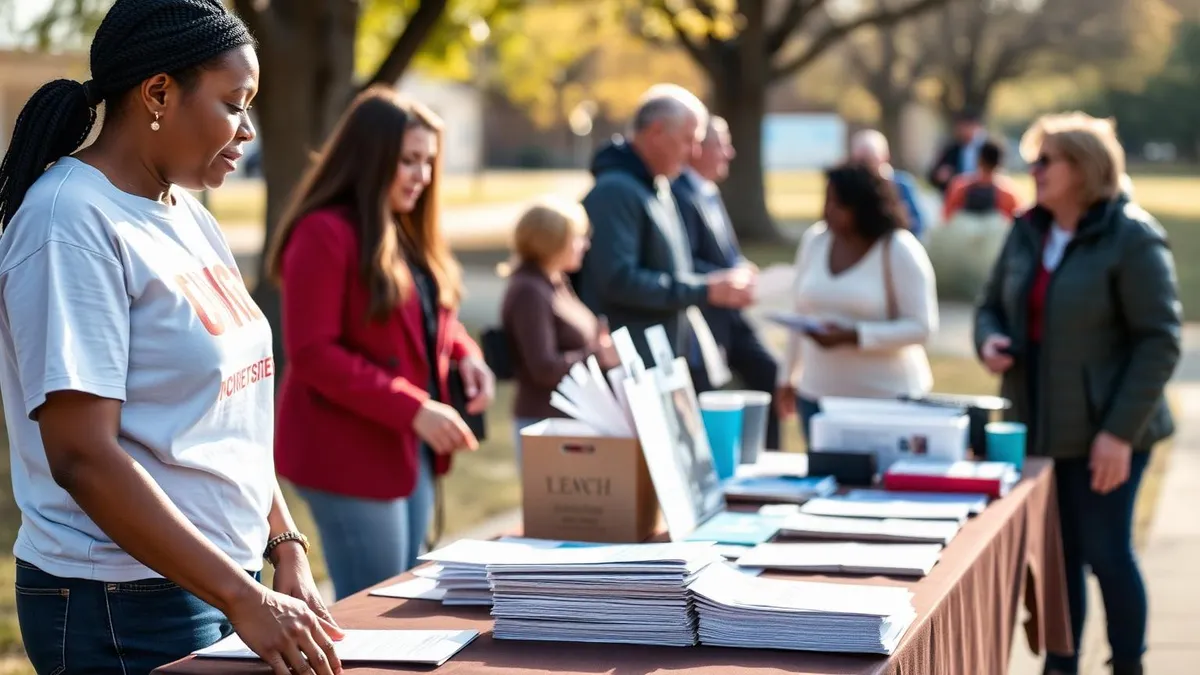 Community outreach table with health information materials