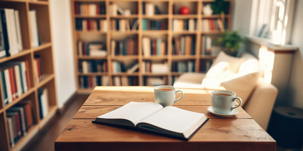 Sunlit reading nook with an open notebook, representing recovery guides